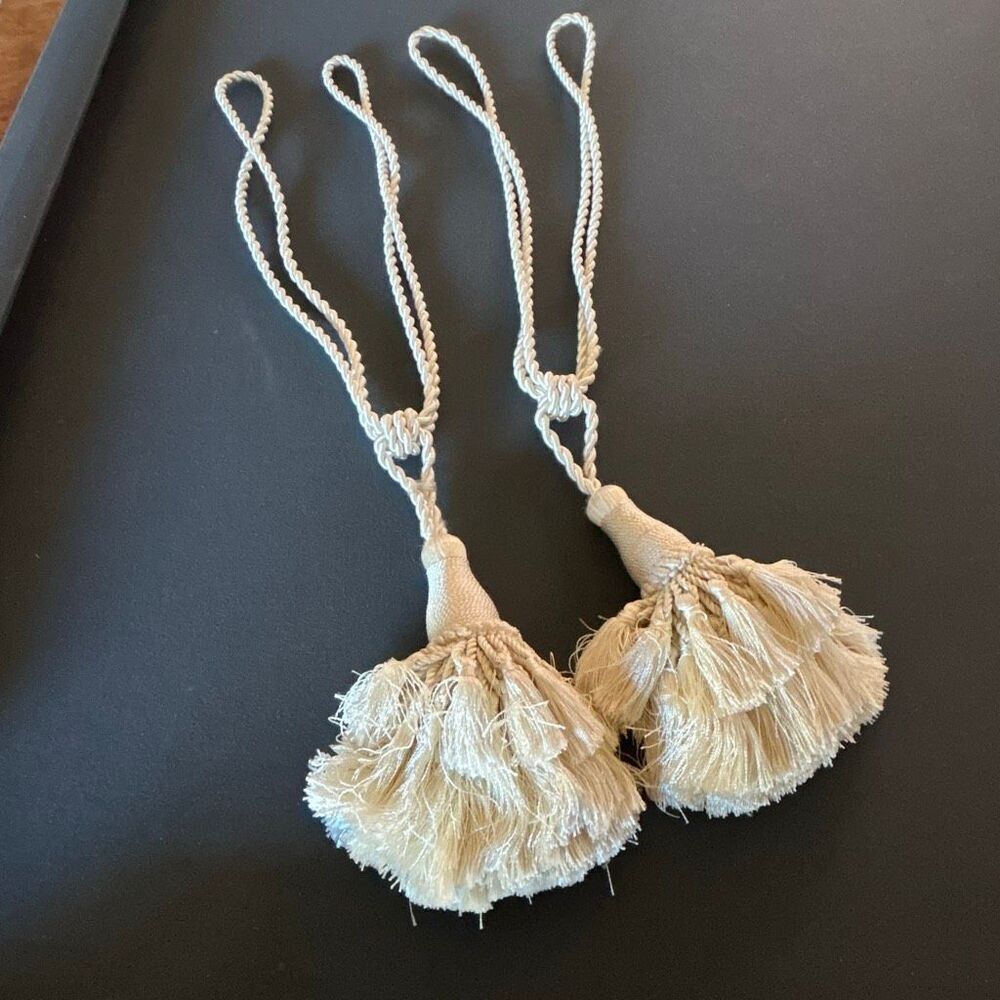 2 Large Winter White Tassel Tiebacks